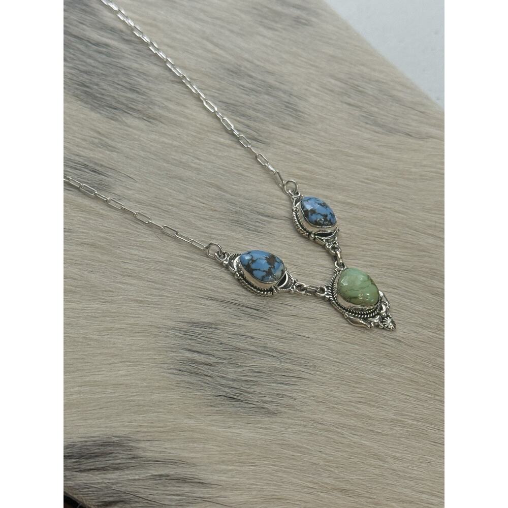 Sterling Silver Sonoran Gold Blue Golden Hills Turquoise Necklace Paperclip - Picture 3 of 13